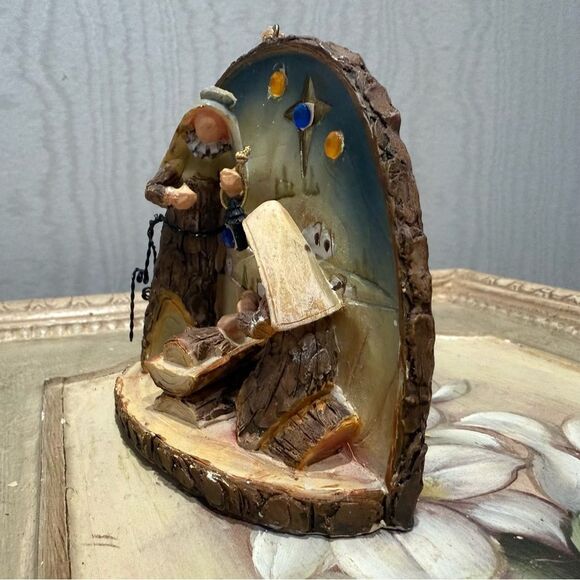 Vintage Kurt Adler Nativity Scene Ornament Faux Wood Bark 3D Tag Attached - Picture 5 of 13